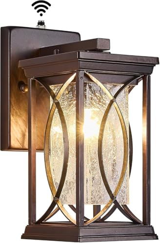 Oil Rubbed Bronze Porch Light Dusk to Dawn Outdoor Wall Lantern Small Modern Exterior Light Fixture Aluminum with Crack (Oil Rubbed Bronze-S)