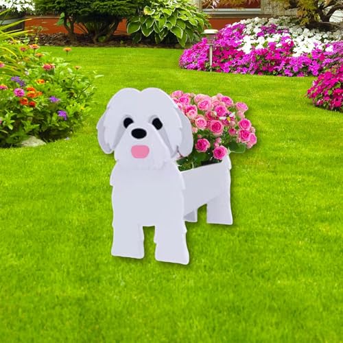 White Shih Tzu Dog Planter Pots
