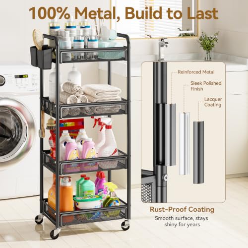 4 Tier Rolling Cart (Black / 4-tier)