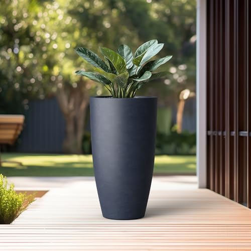 Large Round Tapered Charcoal Concrete Planter 23.6" Tall (Charcoal / 23.6"H)