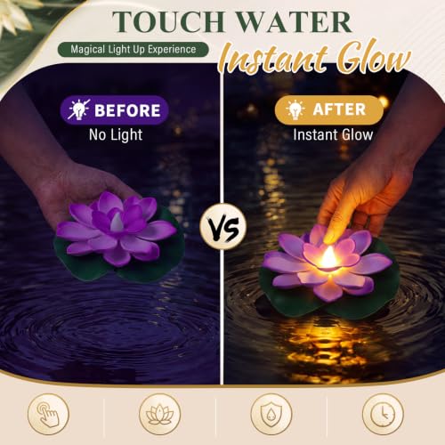 9 Pcs 3.94 in Floating Lotus Lights with Battery (3.94 Inch / Purple)