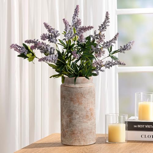 Ceramic Flower Vase 12 inch Farmhouse Rustic Vase for Home Decor Handcrafted Pottery Tall Terracotta Vases for Dining Table Decor Fireplace Living Room Bathroom Wedding Centerpiece (01-l-terra)