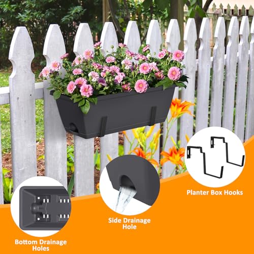 4 Pack 17 Inch Deck Railing Planter Boxes Adjustable Window Boxes Planters (Gray+black Brackets)
