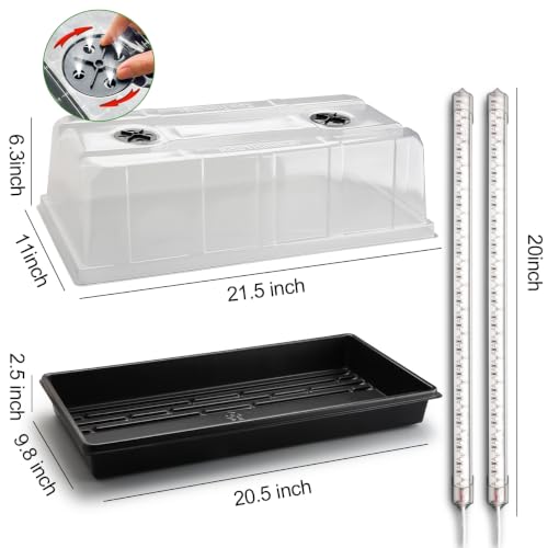 4 Pack 1020 Seed Starter Tray with Grow Light & 6.3" Tall Humidity Dome (4p 1020Trays+6.3''Domes+Lights)