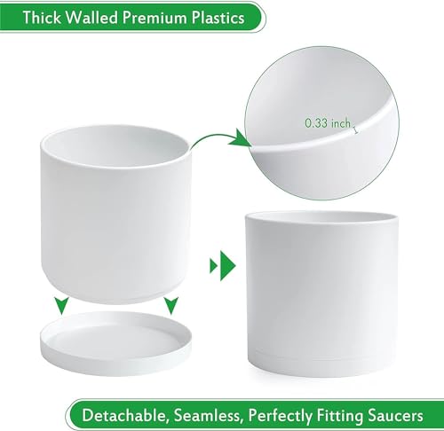 2 Pack White Plastic Planters with Saucers (2 Count)