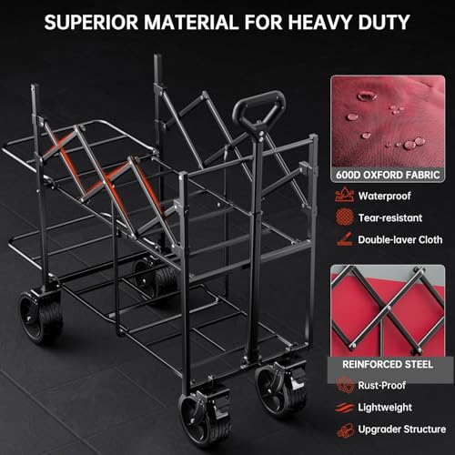 Double Decker Collapsible Wagon with Brakes (Rose Pink)
