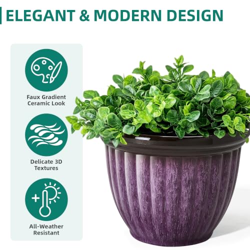 15" Large Planters for Outdoor Plants Set of 2 Plastic Flower Pots (15"-gradient Purple)