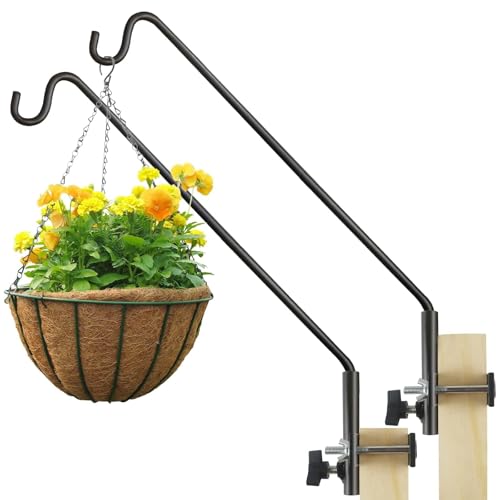 2 Packs Extended Rail Hook Fence Deck Bird Feeder Hook 360 Degree Rotary and Length Adjustable Plant Bracket for Feeders (2 Count)