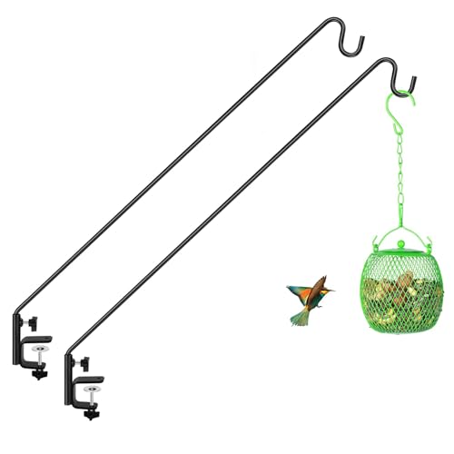 2 Packs 3 Inch Clamp 28" Long Deck Hook Wall Pole Wall ounted Deck Hook Extensible and Adjustable Wal!Bracket for Hanging Bird Feeder (Deck Hook - 28 Inch - 2 Packs)