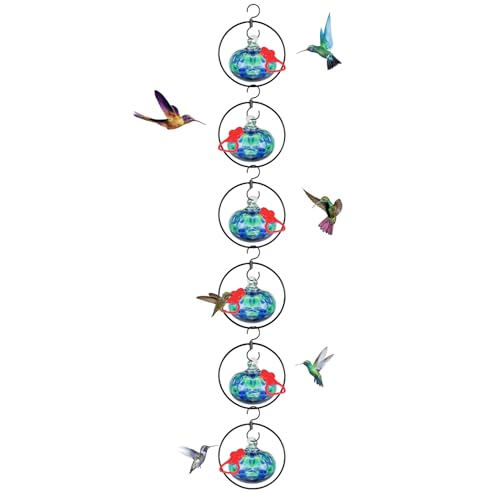 6 Pack Circular Hummingbird feeders for Outdoors Hanging (Blue-green)