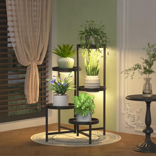 5 Tier Large Plant Stand with Grow Light (Black with Lights / 5 Tiers)