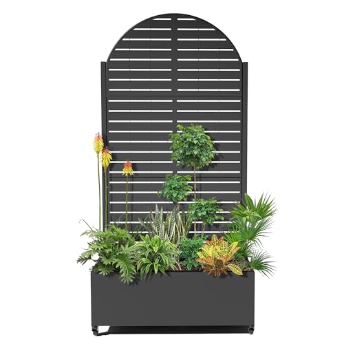 15.7"×70.9"×35.4" Metal Raised Garden Bed with Trellis and Wheels