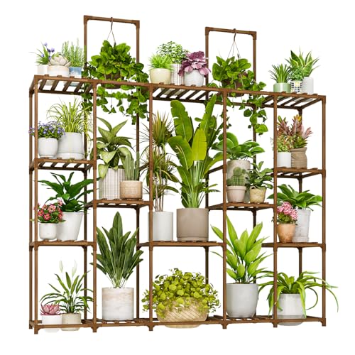 Large Plant Shelf Plant Stand Indoor 62.2" Tall Outdoor Plant Holder Wood for Multiple Plants Hanging Plant Rack for Living Room Garden Balcony