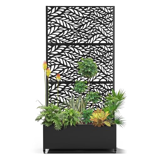 15.7"×70.9"×35.4" Metal Raised Garden Bed with Trellis and Wheels