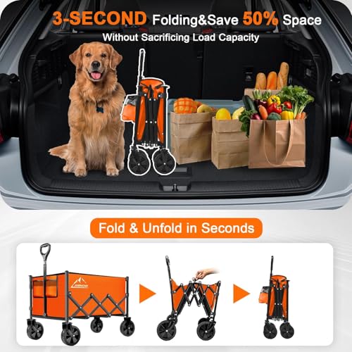 100L Collapsible Wagon Cart with All Terrain Wheels (Bright Orange / 100L)