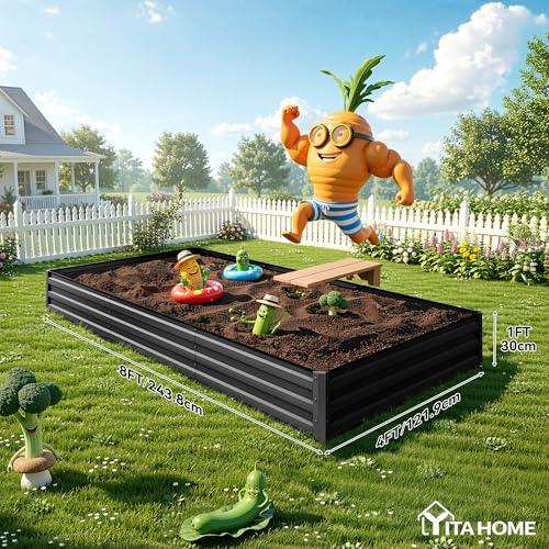 4pcs 8x4x1ft Galvanized Raised Garden Bed (8x4x1ft 4pcs / Black)