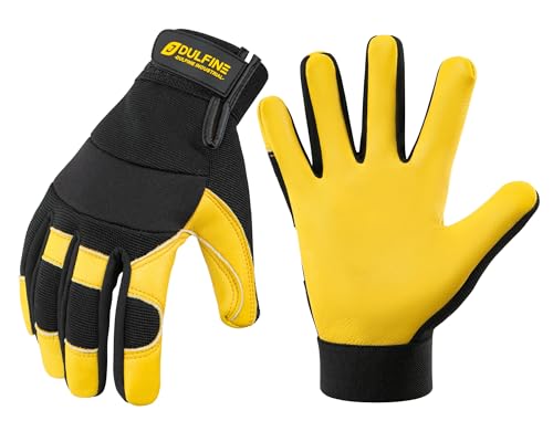 Cow Leather Palm 1 Pair Pack Work Gloves for Men & Women Black L (Black / Large)