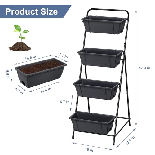 4 Tier Vertical Garden Planter Herb Garden Planter Outdoor Planters for Outdoor Plants Standing Vertical Raised Garden Bed Tiered Garden Vegetable Planter with Drainage Holes