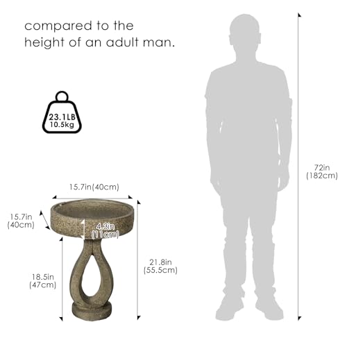 21.8" H Outdoor Birdbath for Garden (stone-brown)