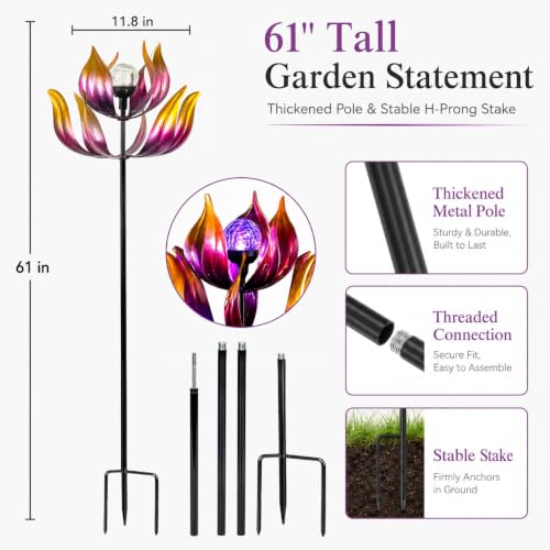 Solar Wind Spinner Outdoor Metal Decor (61" Purple Lotus)