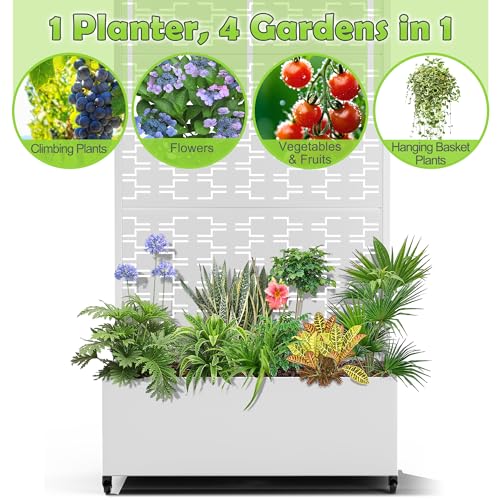 15.7"×70.9"×35.4" Metal Raised Garden Bed with Trellis and Wheels