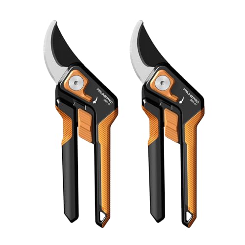 2 Pack Pruning Shears for Gardening Professional Bypass Hand Pruner Stainless Steel Sharp Blade Garden Scissors Plant Flower Garden Clipper Orange (2 Count)
