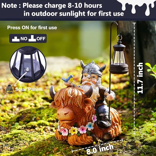 Garden Gnome Outdoor Statue Highland Cow Decor for Yard Patio Lawn Porch Birthday Gifts for Women Men (Highland Cow Gnome)