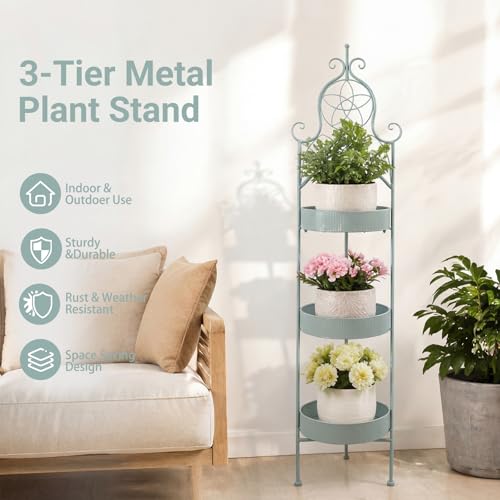 Metal 3 Tier Ladder Corner Plant Stand Green Flower Pot Rack (3 Count)