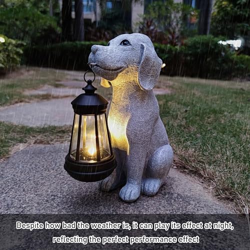 Solar Dog Outdoor Garden Statue with LED Light