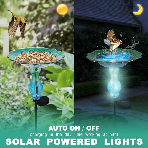Blue Peacock Ground Stake Solar Bird Feeder for Outside
