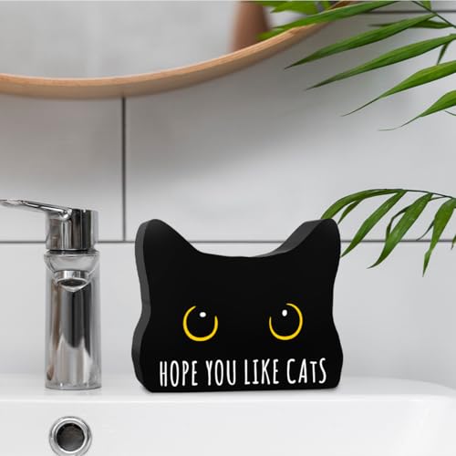 Black Cat Decor Cat Bathroom Decor Hope You Like Cats Funny Bathroom Acrylic Decors Sign Cat for Home Bathrooms Cats Lover Gifts For Women Men Christmas (Cats)