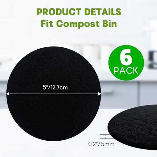 6 Pack Charcoal Filters for Compost Bin Bucket (Black 6 Pack / Mini)