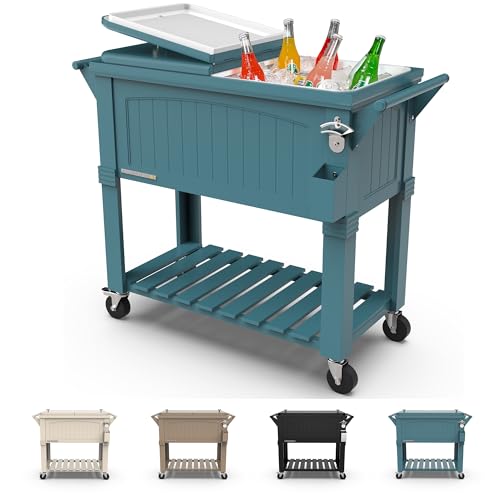 80 Qt Large Antique Patio Cooler with Wheels & Handles