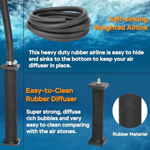 All-in-1 Koi Pond Aeration Kit Pond Air Pump with Self-Sinking Airline Rubber Air Diffuser, Air Flow Control Pond Aerator for Outdoor Pond 10,000-15,000 Gallons