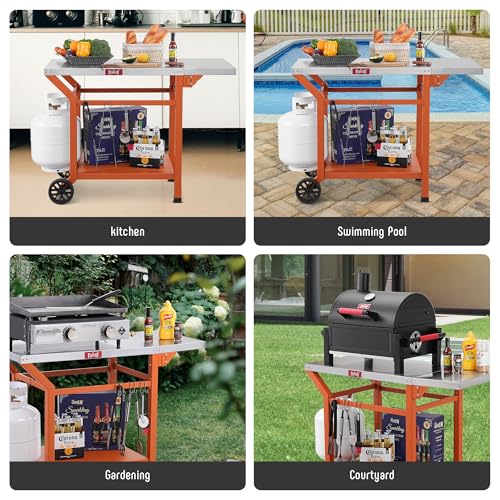 43" Lx20 W Grill Table with Folding Side Table & Undershelf