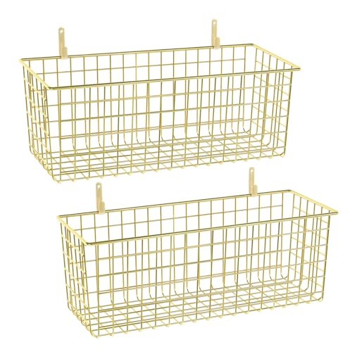 2 Sets Gold Extra Large Hanging Wall Basket with Steel Hooks (2 Count)