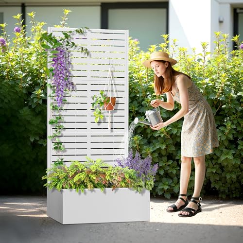Metal Planter Box with Trellis and Drainage Hole