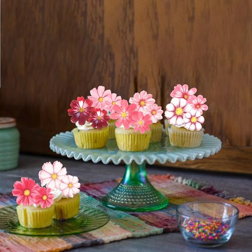 65 PCS Edible Gosang Flowers Cupcake Toppers Wafer Paper Flower Birthday Party Decorations Edible Hibiscus Wildflower Cupcake Picks for Baby Shower Wedding Birthday Party Cake Decorations Supplies (60 Count)