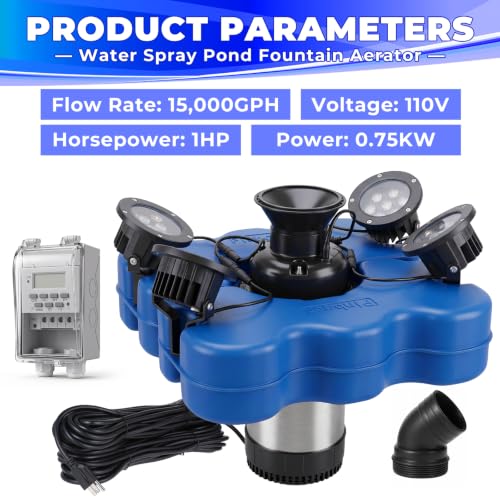 Pond Fountain Aerators with RGB 4 Lights (Blue C)