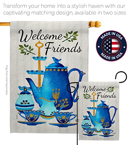 Friends & Tea Garden House Flag Kit Expression Sweet Home Flower Vintage Rustic Everyday Floral Classic Decoration Banner Small Yard Gift Double