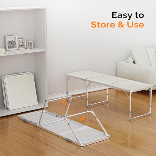 6ft Folding Camping Table with Carry Handle (White / 6ft)
