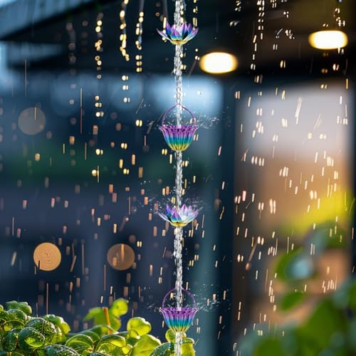 9.97ft Lotus Rain Chains for Outside Gutters (Purple-Lotus)