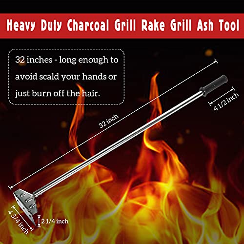 Heavy Duty Charcoal Grill Rake Ash Tool Accessories With Rubber Handle