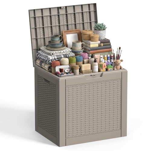 37 Gal Waterproof Outdoor Storage Box UV Resistant Deck Box (Grey / 37 Gallon)