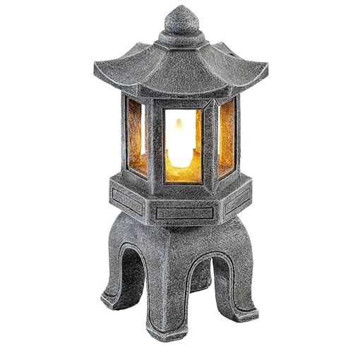 Solar Powered Asian Statue (Peaceful Zen Pagoda / 13"H x 6.5"W x 6"D)