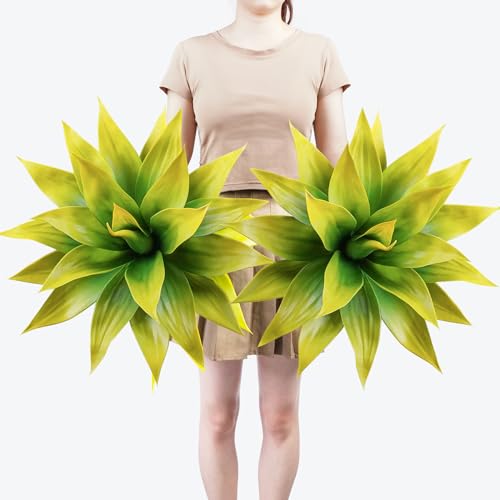 2-Pack 22-Inch Large Artificial Agave Plants, UV Resistant Faux Desert Plants Outdoor and Realistic Greenery for Planters, Porch, Patio, Garden, Entryway and Indoor Decor, Yellow (2 Count)