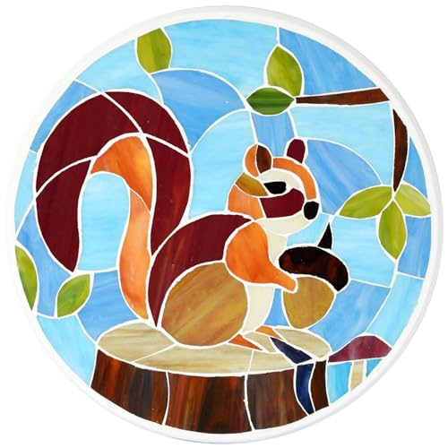 MSS006 Tiffany Style Stained Glass Mosaic Decorative Stepping Stone for Garden Decor (12" Round / Squirrel)