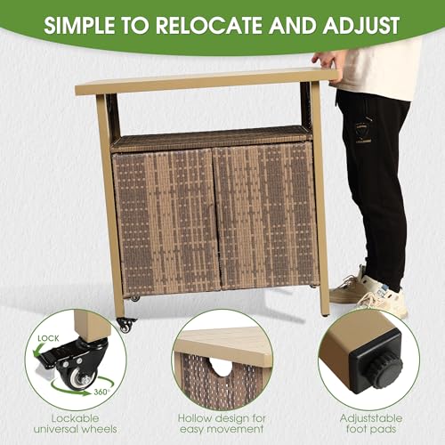 Outdoor Bar Table with Storage Cabinet