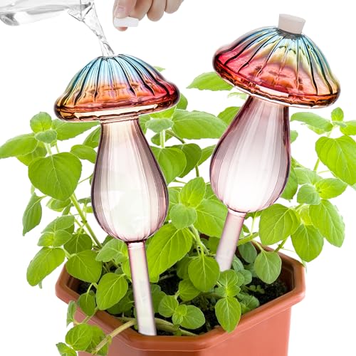 2 Pack Self Watering Globes for Plants Mushroom Glass Plant Watering Globes