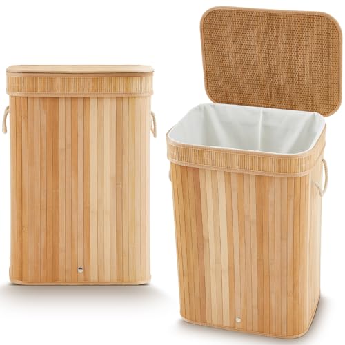 2 Pack 21 Gallon Bamboo Slim Trash Can with Lid (2 Count)